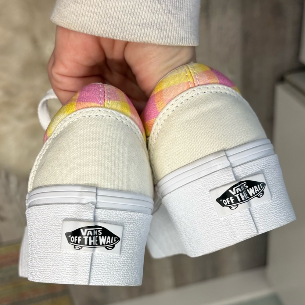 New Vans Women's OLD SKOOL STACKFORM PASTEL PICNIC PINK PLAID SNEAKERS 5 or 3.5 - Picture 8 of 8